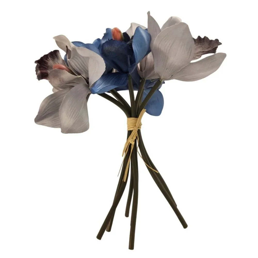 Blue Gray Cymbidium Orchid Artificial Flowers 7 Stem Bundle, Faux Orchid Wedding